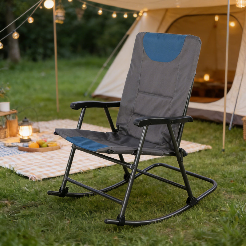 Rocking Camping Chair, High Back Oversized Portable Folding Chair With Side Cup Holders, Pocket For Beach, Fishing,Trip,Picnic,Lawn,Concert Outdoor Foldable Camp Chairs