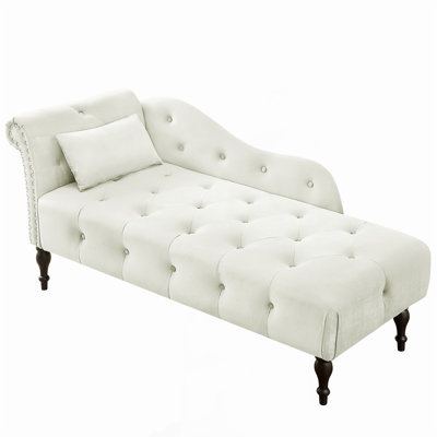 Luxurious Chaise Lounge With Tufted Buttons, Nailhead Trim, And Solid Wood Legs, Includes Comfort Pillow For Elegant Relaxation
