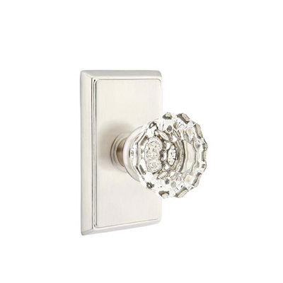 Ensemble de faux boutons Emtek avec rosette rectangulaire et poignée en verre Astoria