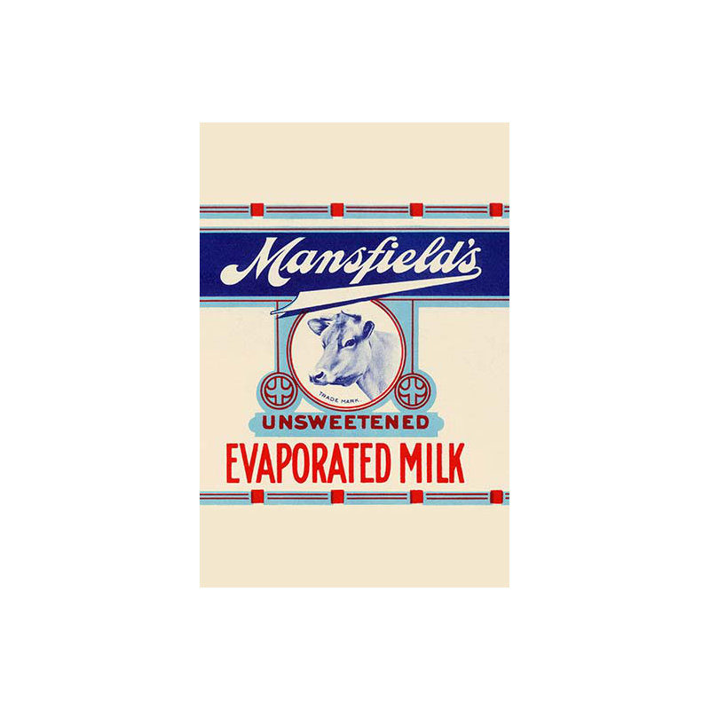" Mansfield's Unsweetened Evaporated Milk ", 36" H x 24" W x 1.5" D