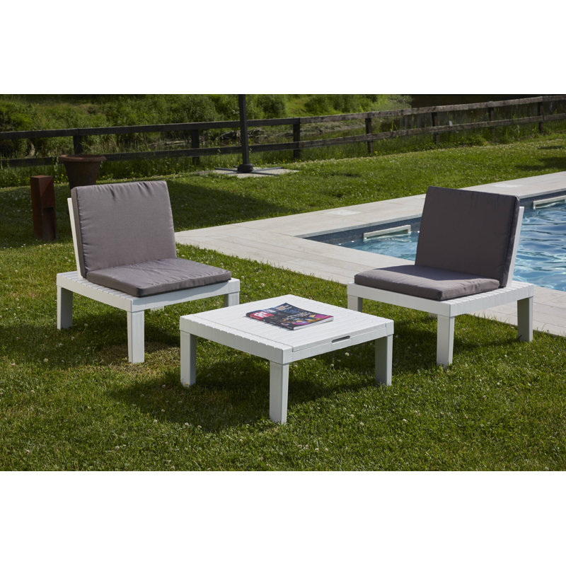 Huxon 2 - Person Patio Dining Set with Square Table , Cushions Included, White