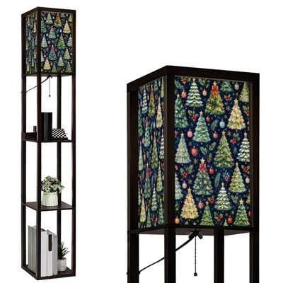 Lampe sur pied à DEL à intensité variable avec gnome bleu, bouées de sauvetage nautiques et coquillages, lampe sur pied en bois aggloméré avec télécommande, lumière 3 couleurs, pour le salon, la chambre à coucher