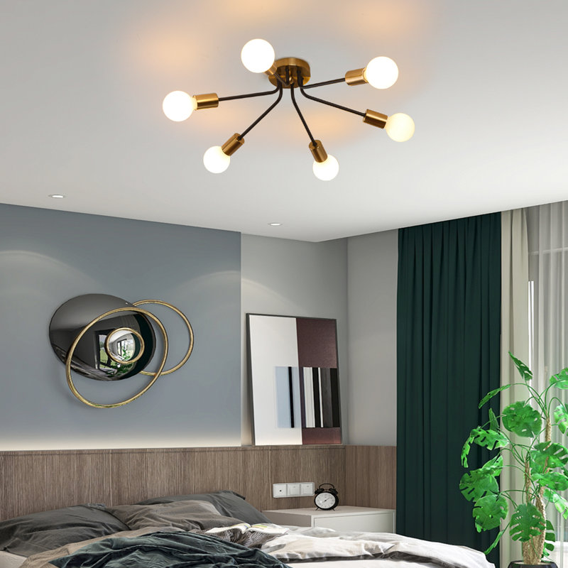 Bujer 6 - Light 21" Sputnik Sphere Flush Mount, Coffee/Gold
