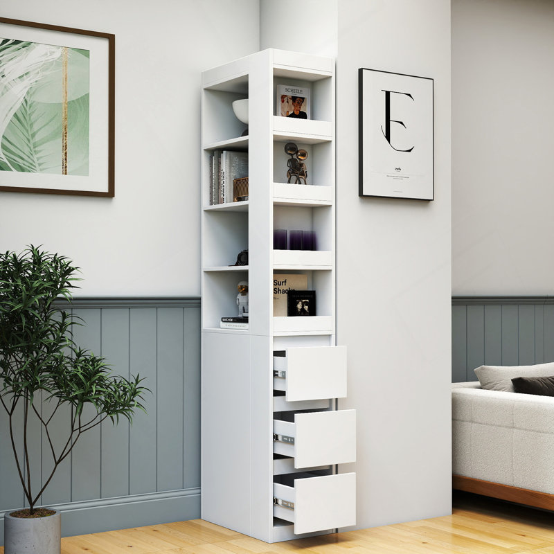 70.87" H Display Storage  Cabinet , 4-Tier Shelf, 3 Side Drawers & 4 Small Display Shelves , Modern Wooden Tall Bookshelf Bookcase For Living Room Home Office
