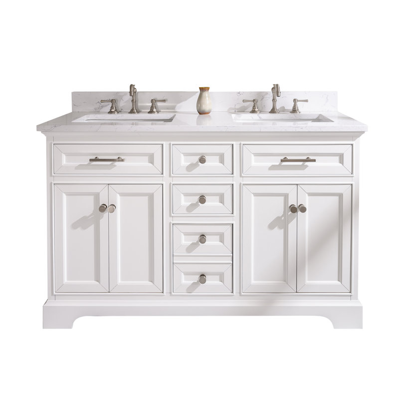 Thompson 54" W Double Bathroom Vanity, White/Brushed Nickel