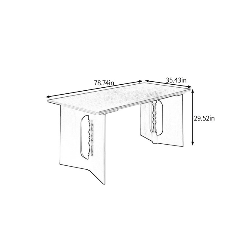 Table de salle à manger rétro élégante en bois massif, H 29,52 po x L 78,74 po x l 35,43 po