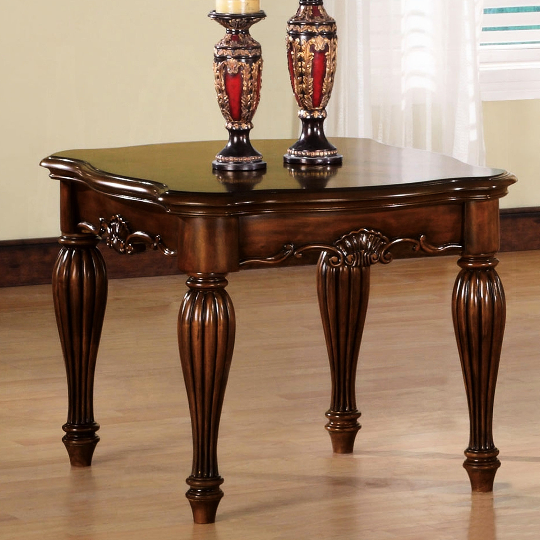Decorative Edging Table World Menagerie Decorative Carving Accents End Table In Cherry Color ...
