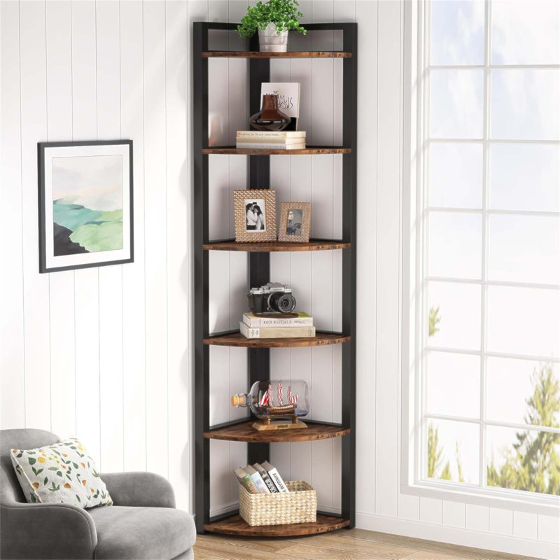 Bibliothèque d'angle de 70,87 pouces de hauteur à 6 niveaux, idéale pour maximiser le rangement et améliorer l'esthétique de la pièce dans les petits espaces