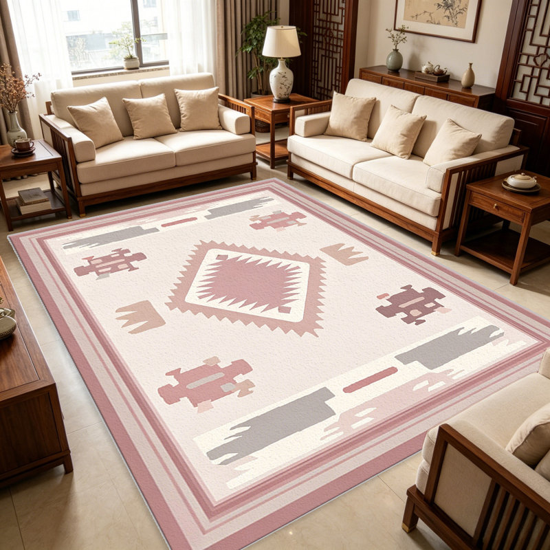Blush Pinkern Tribal Geometric carpet-easy to clean, machine-washable, soft and comfortable; suitable for door mats, kitchens, living rooms, bedrooms, corridors, and laundry areas. Easy to clean, durable carpet for home decoration.