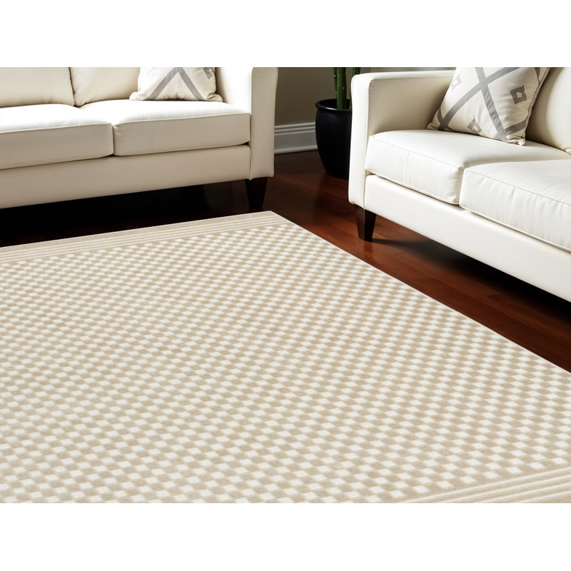 7' X 9' Beige Geometric Area Rug