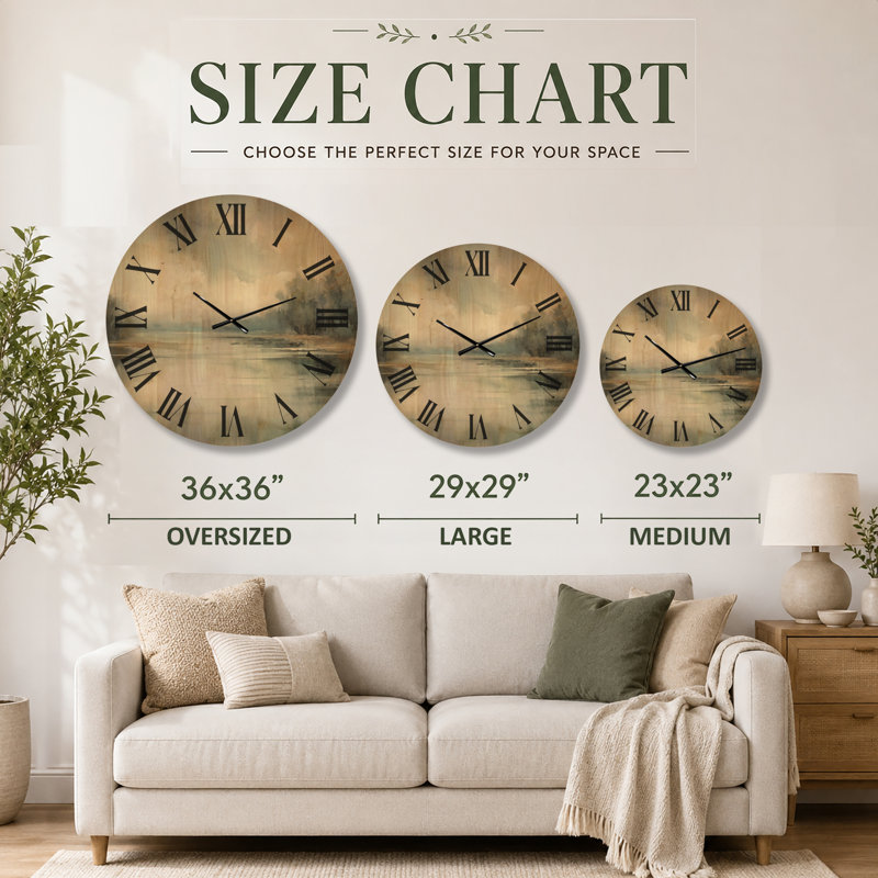 Horloge murale rétro Misty Lake Serenity, Oversized