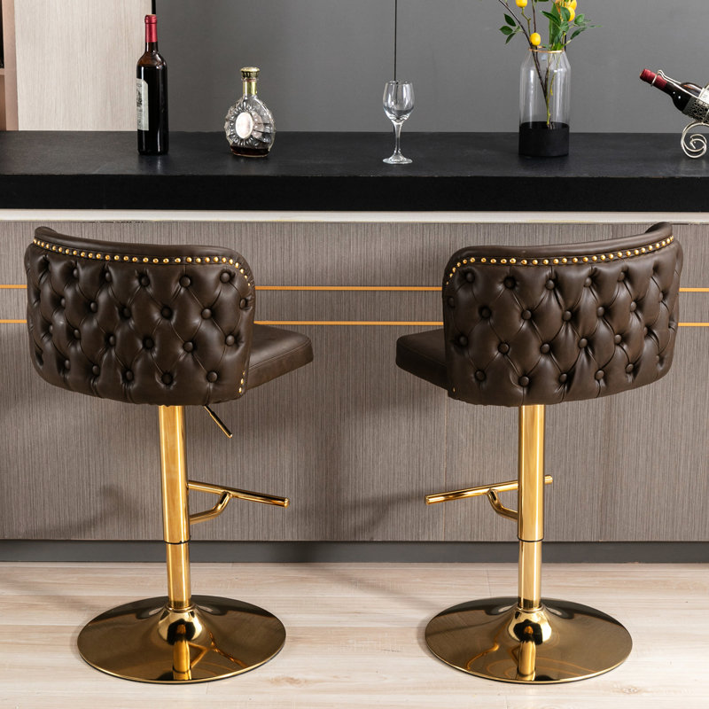 Fauteuil pivotant rembourré Modern Pu, Brun, Doré