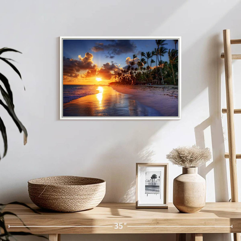 Le matin à Cancun Tommen, 19 po x 13 po, Cadre flottant blanc