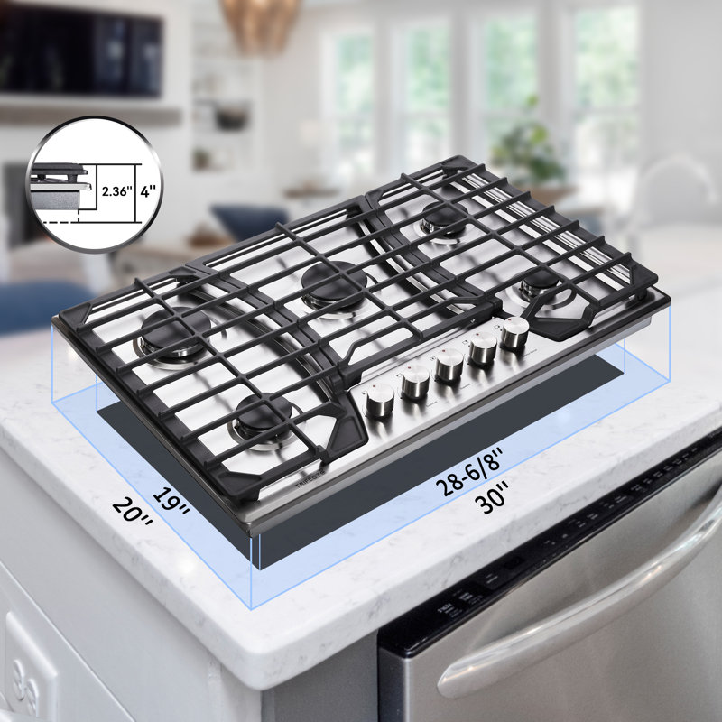 Trifecte 20" 22" 24" 30" 36" 40" 48" 60" Silver Smart 5 Burner Cooktop with Dual Size Power Burner and with Downdraft Ventilation