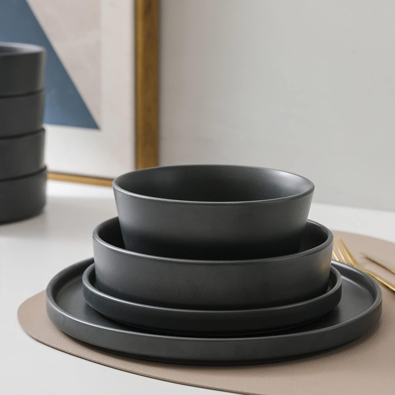 Service de table en grès 16 pièces Stone Lain Celina, service pour 4, gris mat