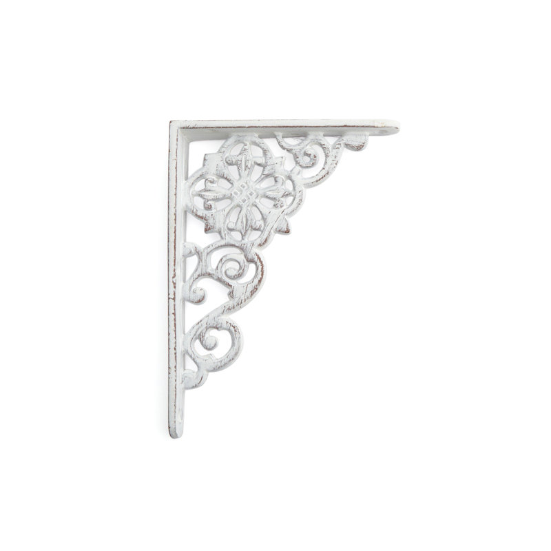 Pennsylvania Dutch Cast Iron Shelf Bracket, White, 6.38" H x 4.63" W x 1" D