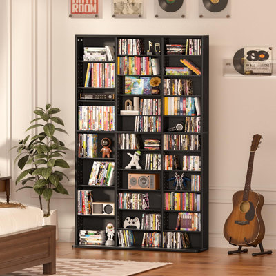 11 Tier Tall Display Cabinet, Media Storage Cabinet with Adjustable Shelves, Free Standing DVD Organizer Shelf, Floor Multimedia Storage Manga Bookshelf for Living Room & Home Office