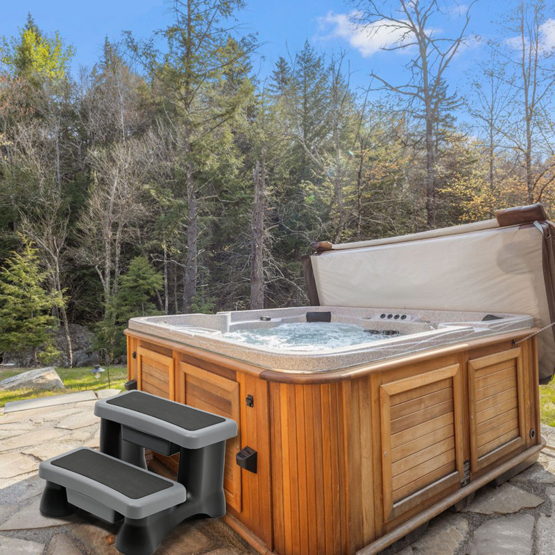Hot Tub Step Dark Grey with Storage, Spa Steps with Storage Compartment, 15" H x 26" W x 23" D