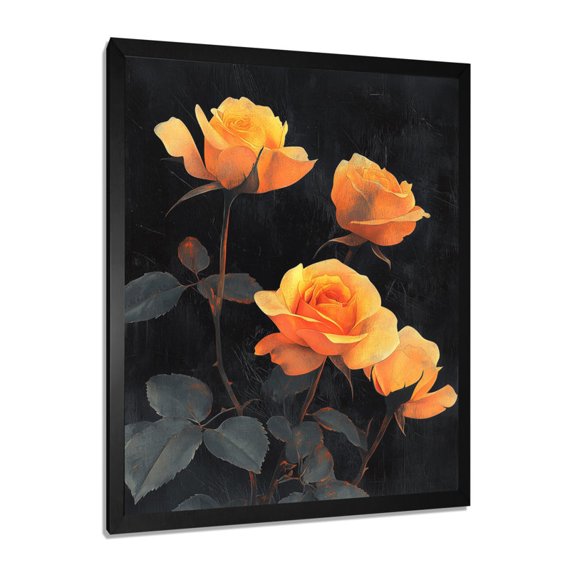 Brittney - impressions sur toile florales, H 20 po x l 12 po, Reproduction encadrée d'une seule photo, Noir, noir, noir, noir