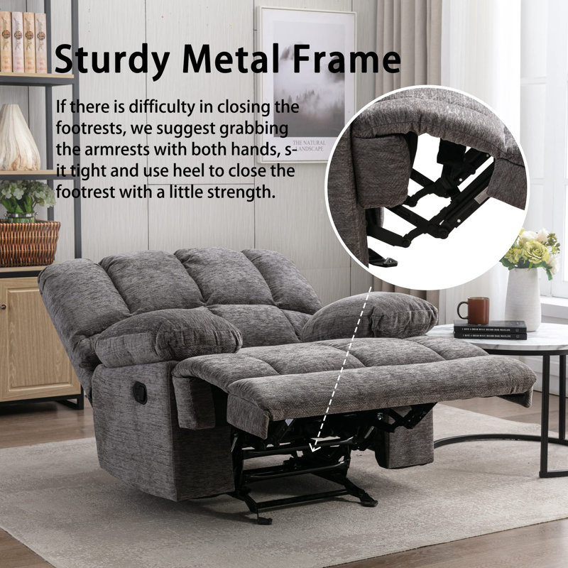 Rocker Upholstered Recliner, Dark Gray Chenille, 41" H x 42.9" W x 36.2" D