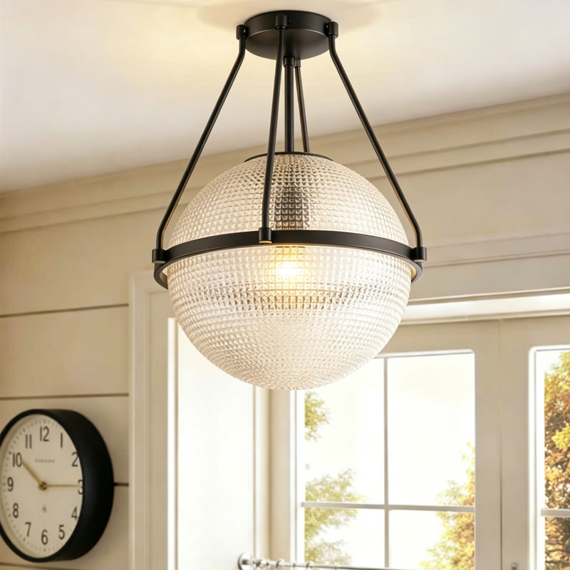 Neven 1- Light Dimmable Glass Shade Semi Flush Mount Light, Matte Black