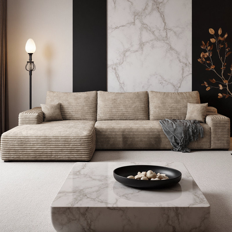 Canapé modulaire en L de Boneless, Velours côtelé chameau