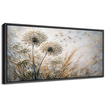 Neutral Dandelion Wildflower Botanical Landscape Wall Decor for Living Room Bedroom Extra Large Pictures Framed Canvas Print Wall Art
