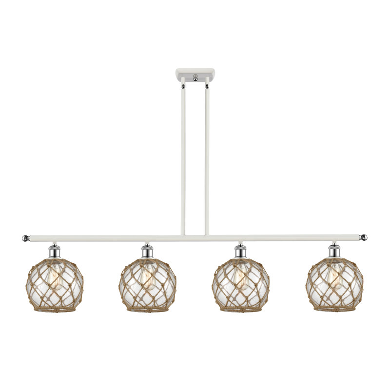 Luminaire suspendu linéaire à 4 lumières pour îlot de cuisine Hillhouse, Ampoule non incluse, Blanc et chrome poli