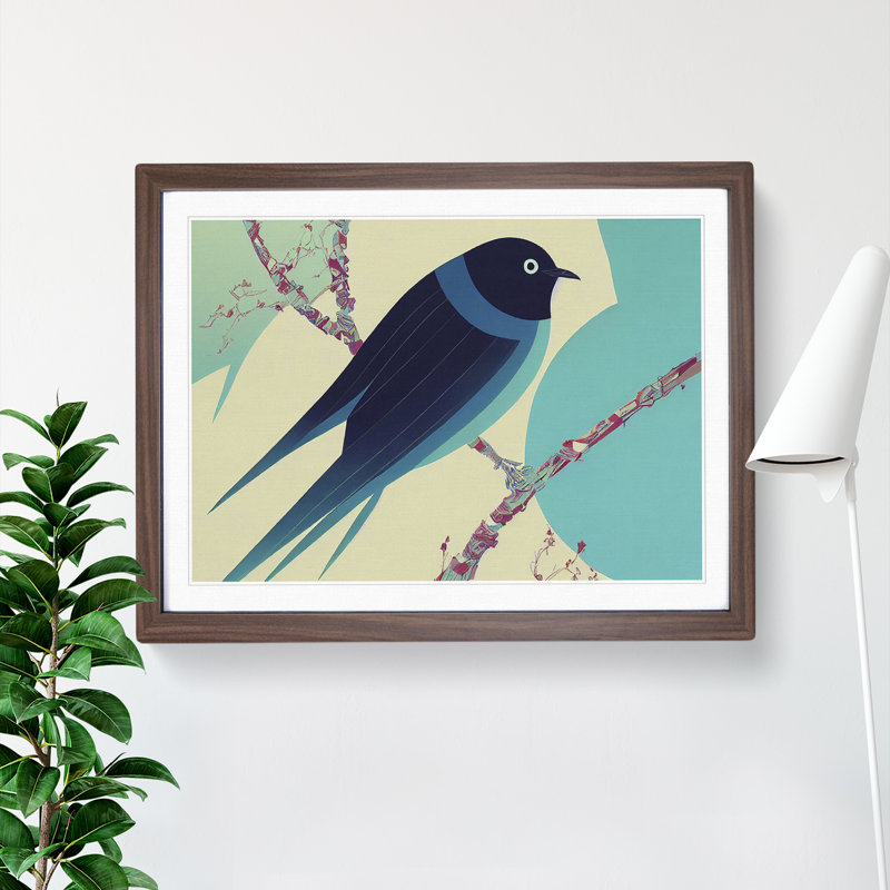 Abstract Swallow Bird - Framed Print, 34cm H x 46cm W x 2cm D, Walnut Framed
