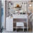 41" Large Size Left Bedside Cabinet Vanity Table+Cushioned Stool, Extra Large Touch Control LED Mirror, 3-colour Switch, Multi Layer High Capacity Storage Fashionable Dresser, Suitable For Large Space-1268129368
