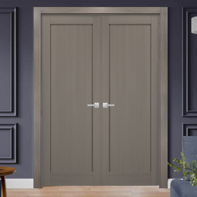 Portes françaises à panneaux Quadro, 48 po x 84 po, Gris cendré