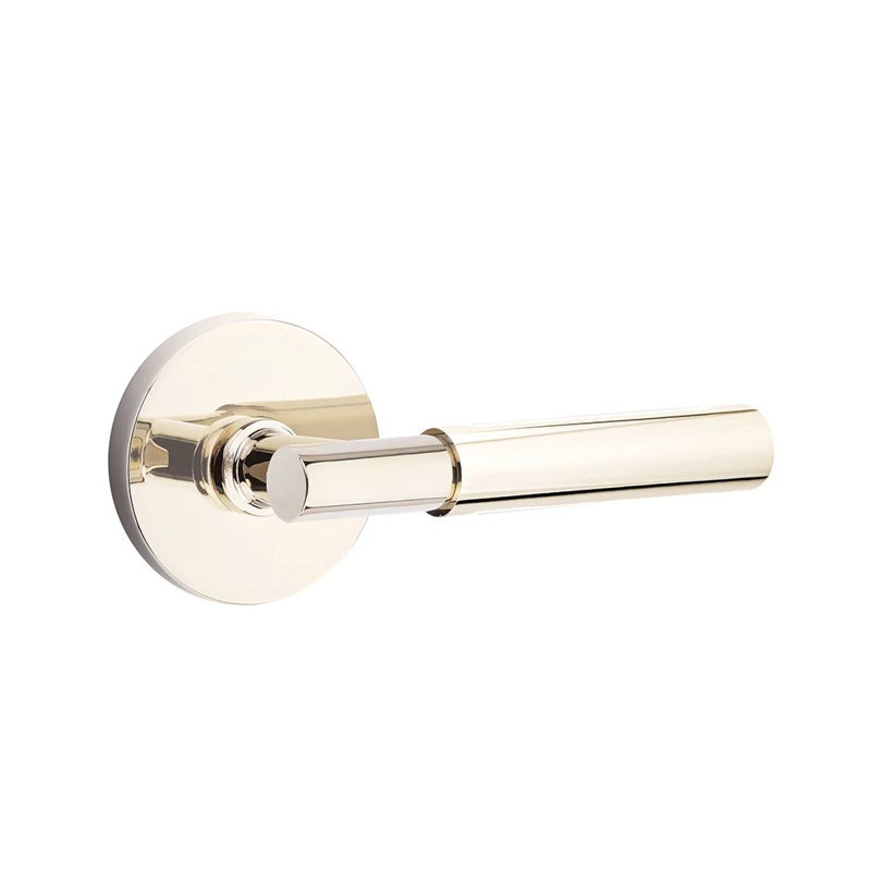 Mortaise intérieure Emtek Select avec rosette à disque et tige en T, levier lisse, Nickel poli, Oui