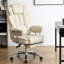 Fauteuil de bureau grande taille beige en cuir ergonomique inclinable avec repose-pieds, supportant jusqu'à 227 kg (500 lb), idéal pour la décoration intérieure et l'espace de travail à domicile. Dossier haut.
