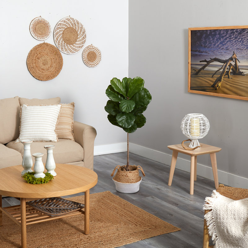 4 pi Arbre artificiel Fiddle Leaf en coton tissé à la main Boho, Blanc