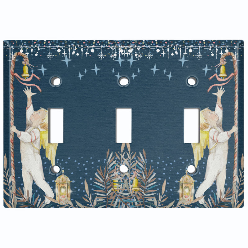 Plaque murale d'interrupteur à bascule 3 étoiles Angel Twins, Bleu / Or / Blanc