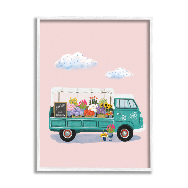 Camion en solde, H 16 po x l 16 po x P 1,5 po, Giclée encadrée blanc bord de mer