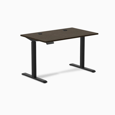 Bureau assis-debout individuel - Bambou foncé / 120 x 75 cm avec œillets / Noir