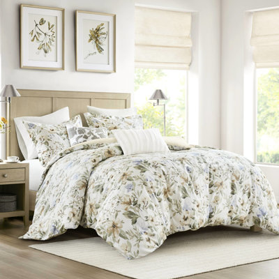 Couette 5 pièces en coton très grand / très grand avec un imprimé floral vif, 300Tc pour un look luxueux et confortable, un look moelleux et bourré de 300G / m², une grande couverture confortable, un design Bartack, assorti