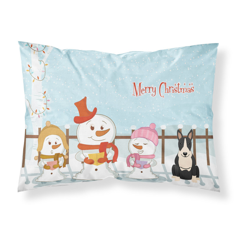 Taie d'oreiller Merry Christmas Merry Christmas, Bull terrier noir et blanc et choristes