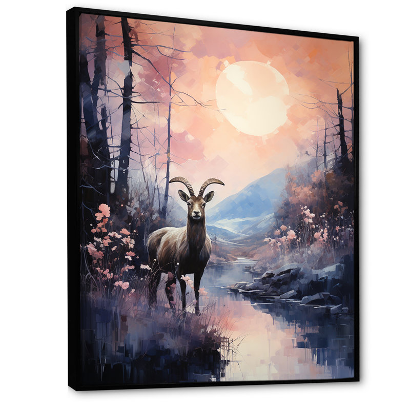 Buck Buck Twilight Trek 2 - art mural animal de chèvre, Cadre flottant noir, H 44 po x l 34 po x P 1,5 po