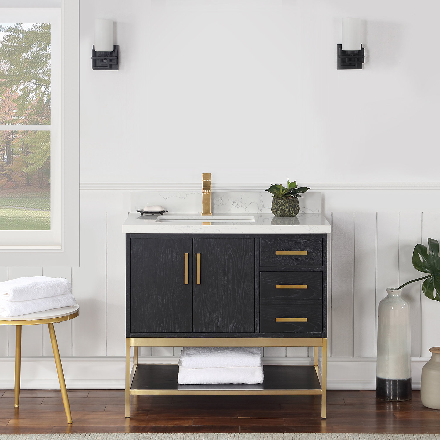 Blanche 36" Single Bathroom Vanity Set, Black, Gold