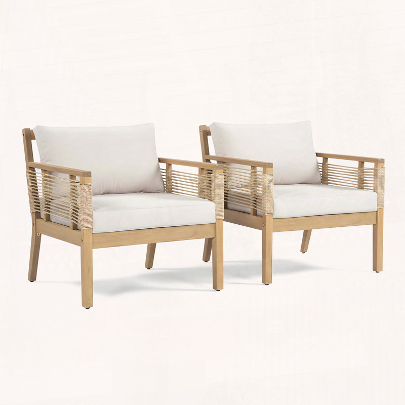 Acacia Wood Club Chairs Hand Woven Rope Set of Two