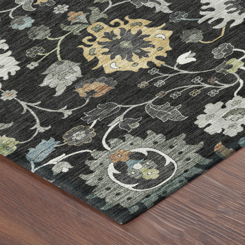 Tapis traditionnel lavable à la machine intérieur / extérieur ACN2458, Noir, 1'8" x 2'6"