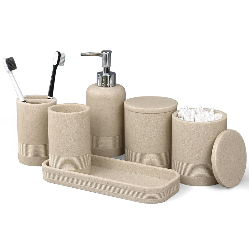 Ensemble d'accessoires de salle de bain 6 pièces, ensemble d'accessoires de salle de bain, organisateur de salle de bain moderne et élégant (beige)