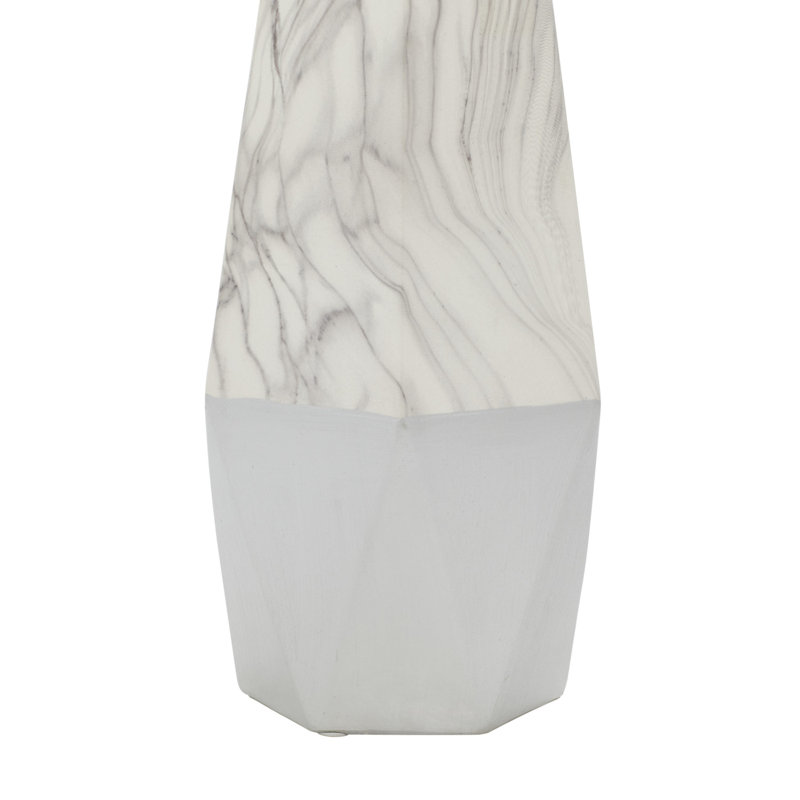 18" Gray and White Faux Marble Ceramic Decorative Vase with Silver Base