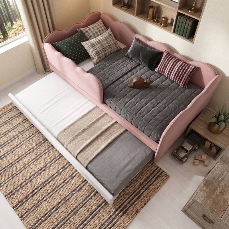 Upholstered Daybed with Trundle, Pink