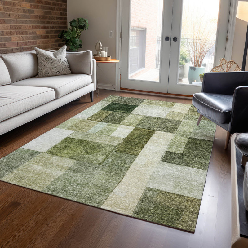 Machine Washable Indoor/Outdoor Cicel ACN1190 Sage Rug, Rectangle 10' x 14'