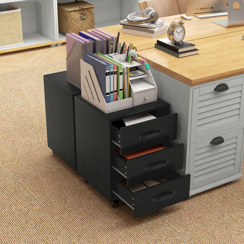 Erve 40cm Wide 3 -Drawer Mobile File Cabinet, Black