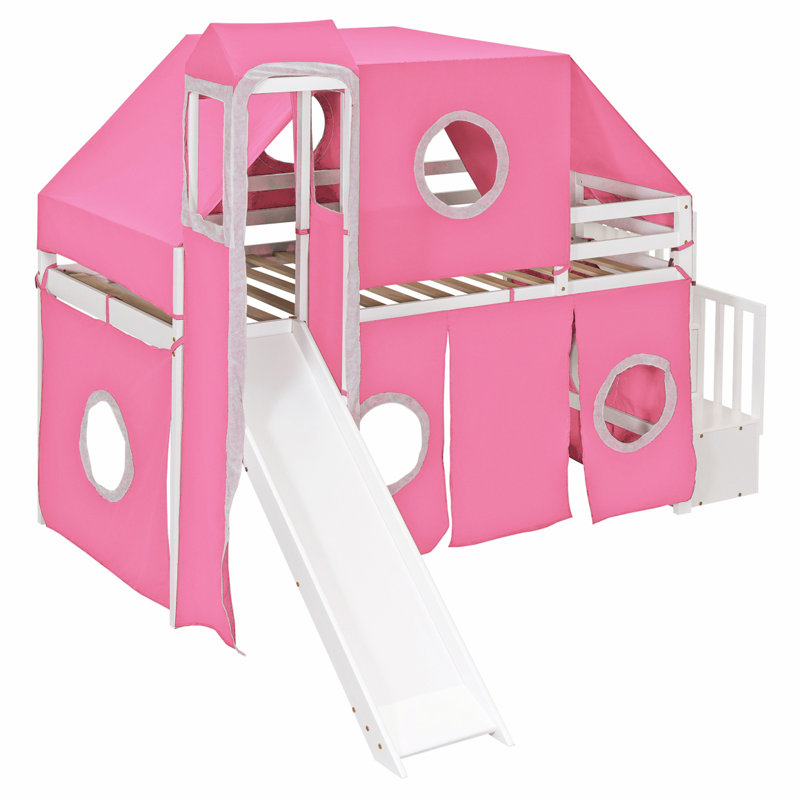 Lit mezzanine simple avec tente et tour - rose