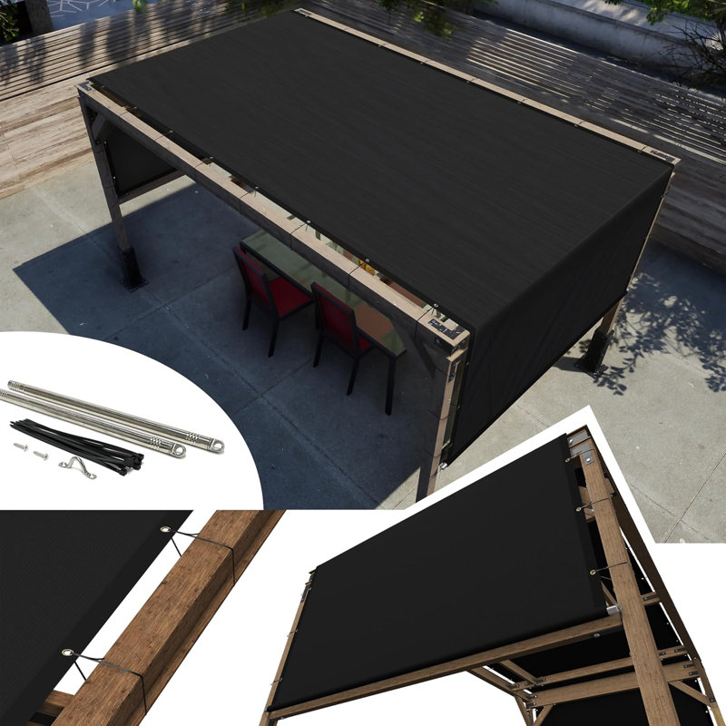 Amgo Customze Pergola Canopy Replacement Coer, 95% U Blockage, wth Stanless Steel Weghted Rods, 1" H x 228" W x 96" D, Black